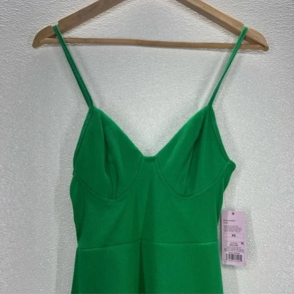 Green Ribbed Skater Midi Dress - Picture 2 of 4